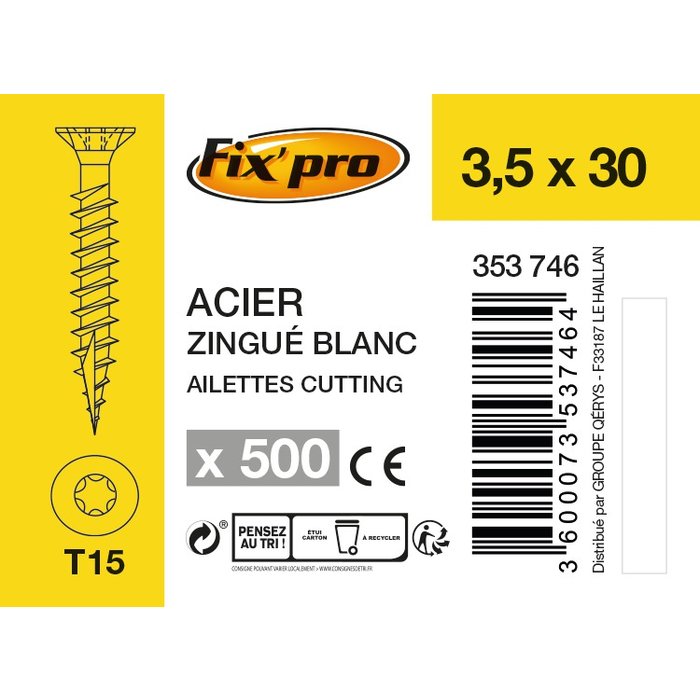 Vis agglo - Fixpro - Tête fraisée - TX - Filetage total - Boîte carton-6