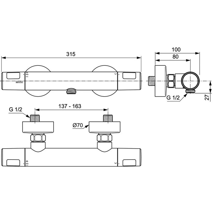 Mitigeur douche thermostatique - PORCHER - Olyos II - l. 315 mm-1