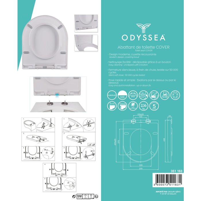 Abattant WC - Cover - ODYSSEA - 42,5 x 37 cm-9