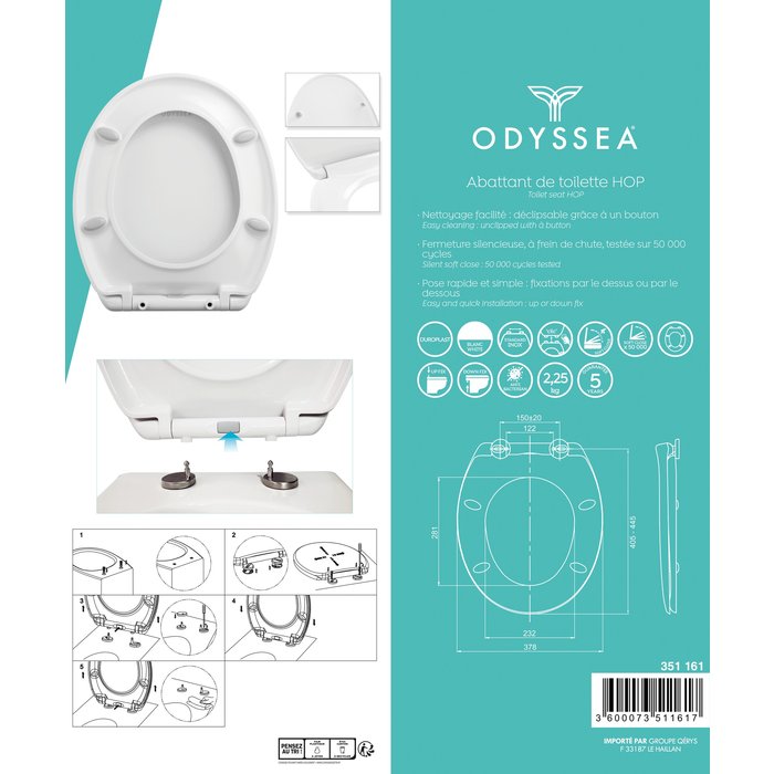 Abattant WC - Hop - ODYSSEA - 44,5 x 37,8 cm-10