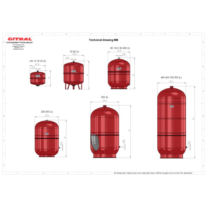 Vase d’expansion chauffage à membrane fixe – GITRAL – Série MB-1