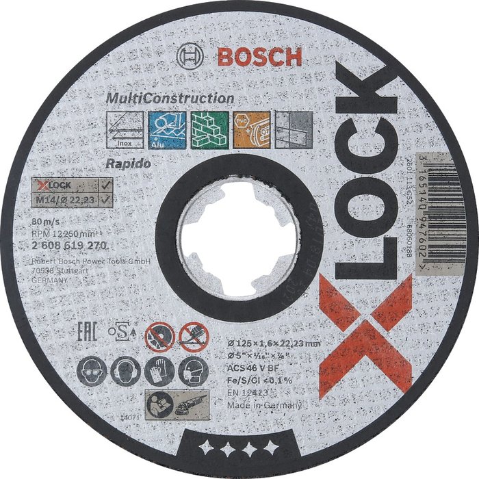 Disque à tronçonner - Bosch - X-LOCK - Diamètre 125 x 1,6 mm - Multiconstruction - Moyeu plat