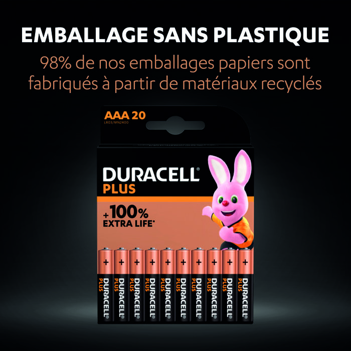 Piles Duracell Plus 100% - Par 20 - AAA - LR03 - Alcaline-6