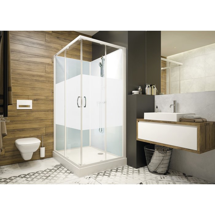 Cabine de douche - LEDA - Iziglass 2 - Carrée - Portes coulissantes - Vitrage opaque central-2