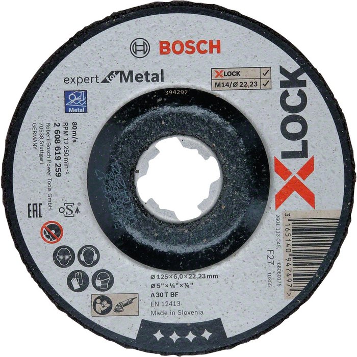Disque à ébarber - Bosch - X-LOCK - Expert for Métal - Diamètre 125 x 6 mm - Moyeu plat