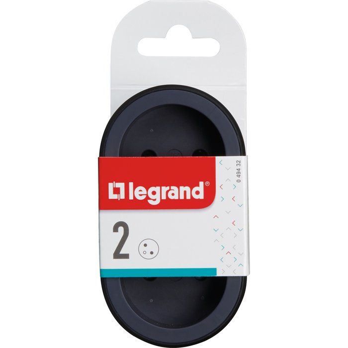 Fiche multiprise - Legrand - Avec 2 prises frontales avec terre - Noir et gris foncé-2