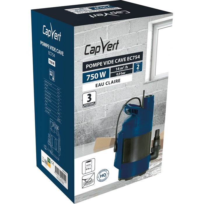 Pompe vide-cave eau claire - EC754 - Capvert - Flotteur intégré - 750 W - 14 m³/h-7