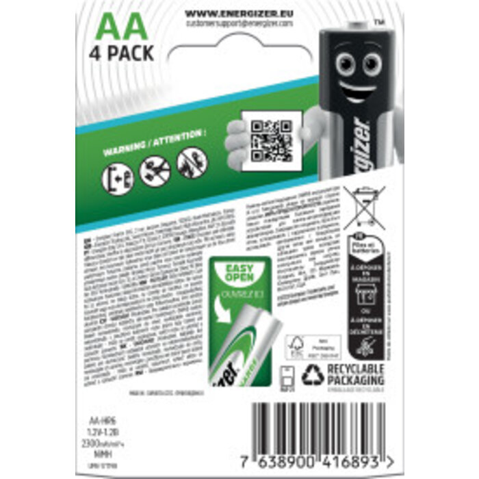 Pile rechargeable – ENERGIZER – AA/HR6 – 1,2 V – Recharge Extreme – Vendu par 4-3