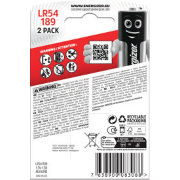 Pile bouton alcaline – ENERGIZER – LR54/189 – 1,5 V – Blister x2-2