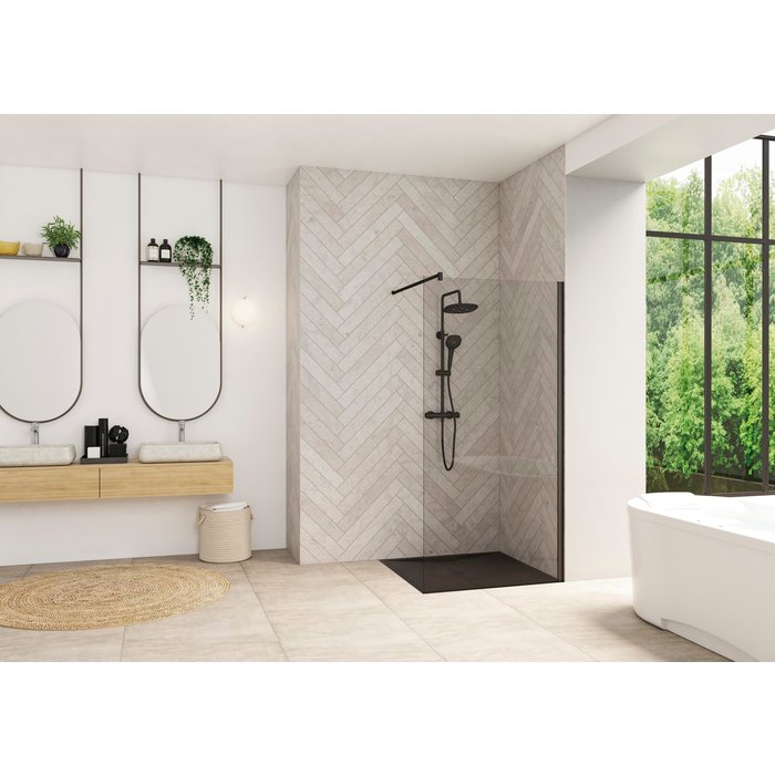 Paroi de douche fixe – KINEDO – Smart Design Solo – Barre droite – Profilé Gris Noir Grainé – H 198,3 cm-2