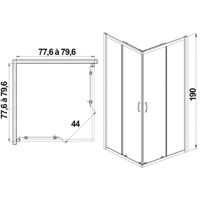 Parois de douche avec portes coulissantes – LEDA -  Profilés argent brillant – Accès d’angle – 2 fixes + 2 mobiles - H.190 cm-1