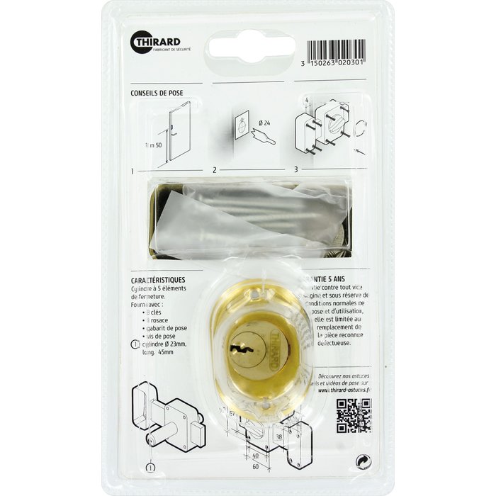 Verrou de sureté bouton et cylindre série Corvette Thirard - Dimensions 45 mm-3