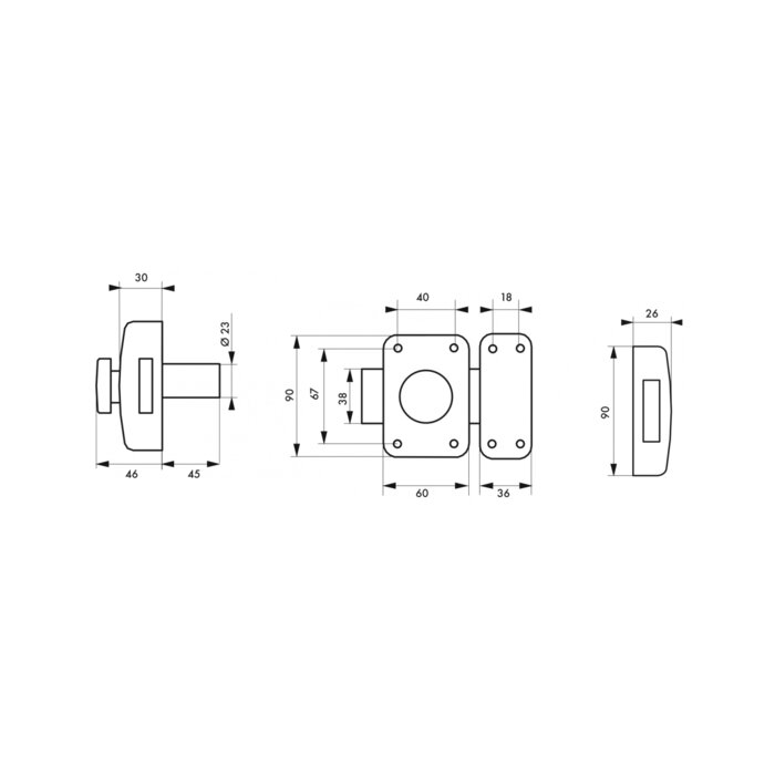 Verrou de sureté bouton et cylindre série Corvette Thirard - Dimensions 45 mm-1