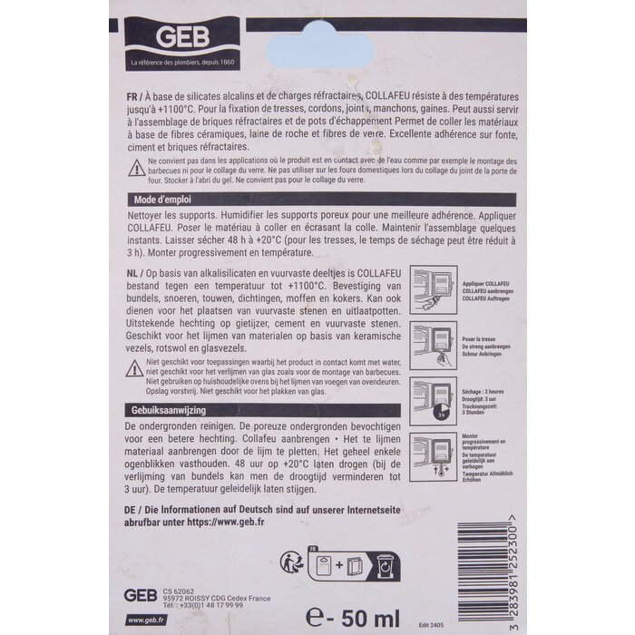 Colle mastic - Collafeu - GEB - Haute résistance 1100°C-2