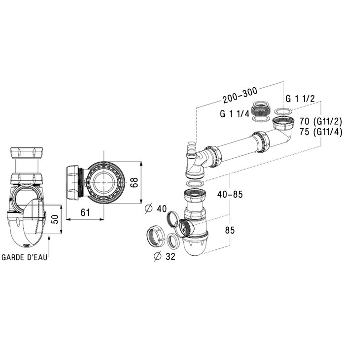 Siphons universel avec tubulure gain de place - NICOLL - Lavabo et Évier - Matières recyclées-1