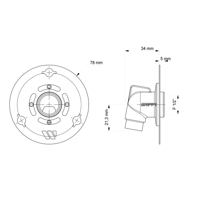 Kit de fixation ROBIFIX® CU MONO – WATTS – Pour plaque de plâtre – Sortie F 1/2’’ – Tube cuivre Ø14-1
