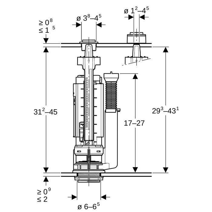 Mécanisme de chasse - GEBERIT - Type 290-383 - Pour alimentation en eau 3/8"-1