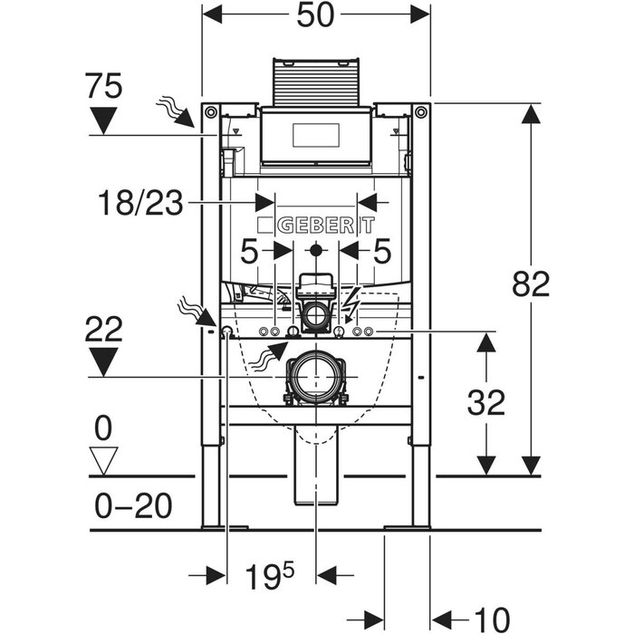 Bâti-support pour WC suspendu Duofix - Geberit - Autoportant - Avec réservoir à encastrer Omega 12 cm-1