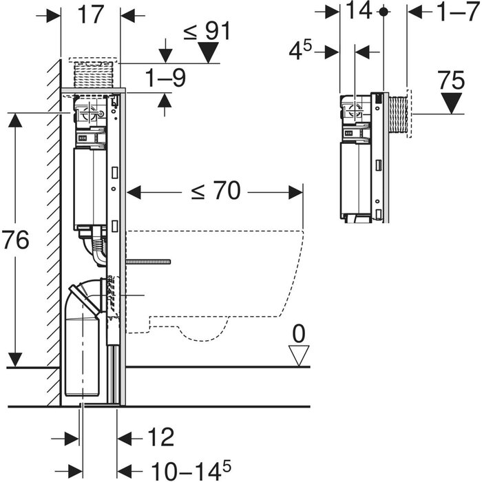 Bâti-support pour WC suspendu Duofix - Geberit - Autoportant - Avec réservoir à encastrer Omega 12 cm-2