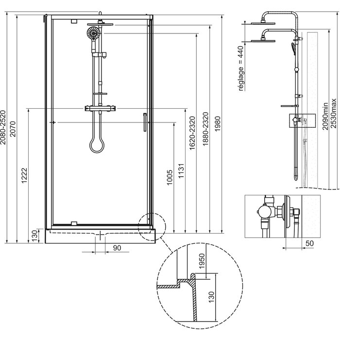 Cabine de douche - Kara 2 - LEDA - Portes coulissantes - 1/4 de rond - 90 x 90 cm-2