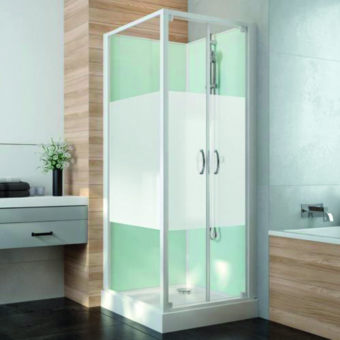 Cabine de douche Izi Glass2 Leda - Carrée - Portes battantes - Verre sérigraphié - 80 x 80 cm