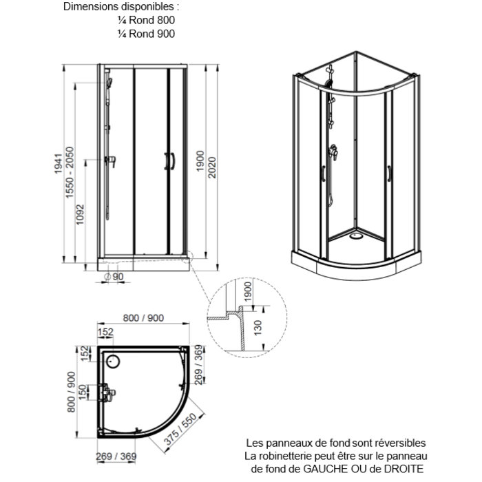 Cabine de douche Izi Glass2 Leda - 1/4 de rond - Portes coulissantes - Verre Sérigraphié - 90 cm-1