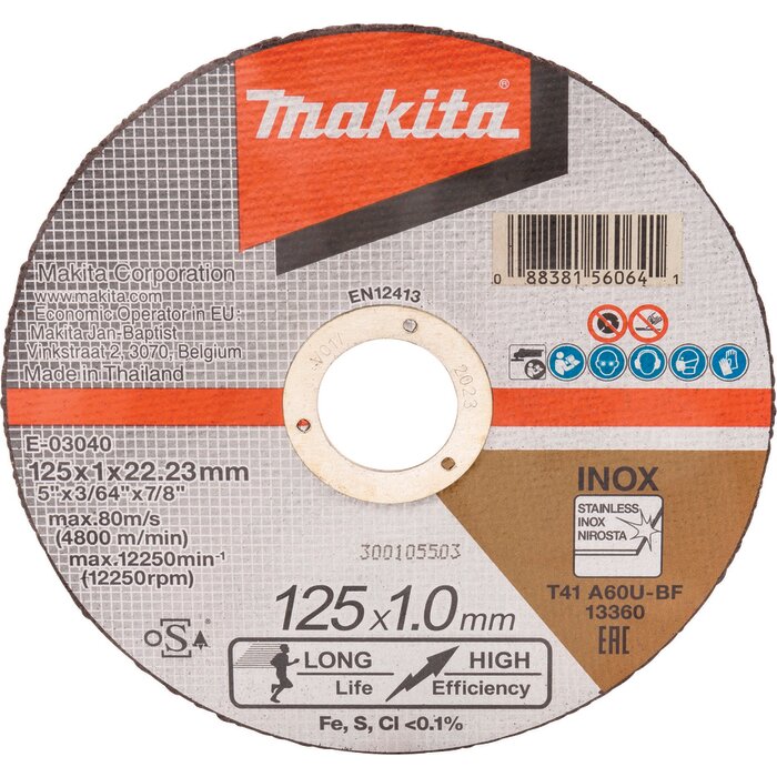 Disque de coupe – MAKITA – 125 mm – Ép. 1,0 mm – Alésage 22,23 mm – Lot de 12