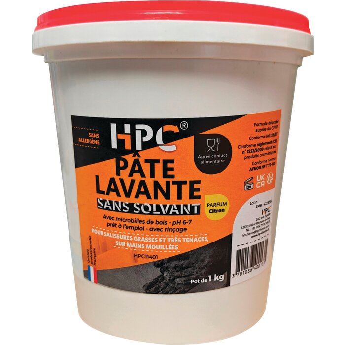 Pâte lavante mains salissures grasses et tenaces – HPC – microbilles de bois sans solvant – 1 kg-1