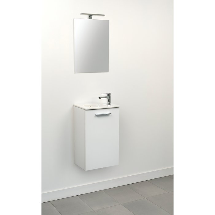Meuble lave-main avec miroir - SIDER - Socoa - Blanc - Une porte -1