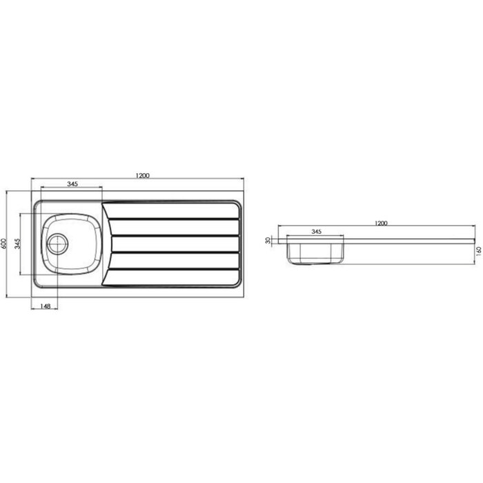 Evier à poser - MODERNA - Iséo 1200 - L1200 - P600 - H30-1