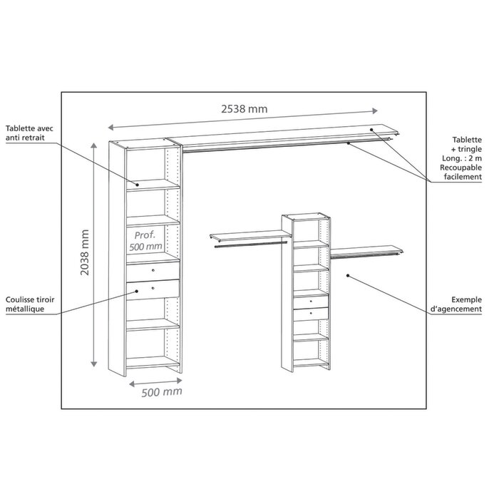 Aménagement de dressing – SIFISA – PRISME - Sans tiroir – Blanc – Colonne + tringle-2