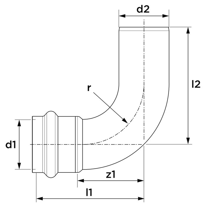 Raccord gaz coudé 90° à sertir - VSH SudoPress - AIPS - MF Ø 42 x 42-1