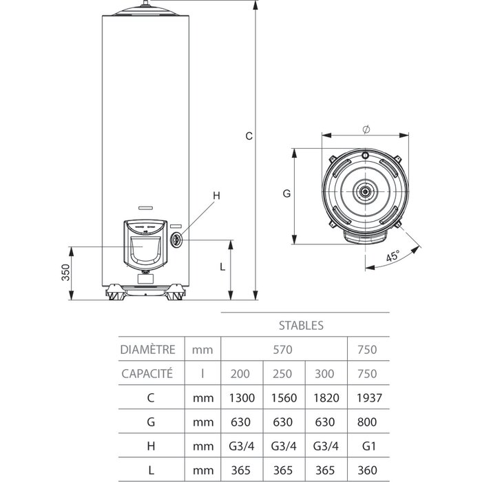 Chauffe-eau - ARISTON - Sagéo - Vertical sur socle - Stéatite - 300L - 3000W-1