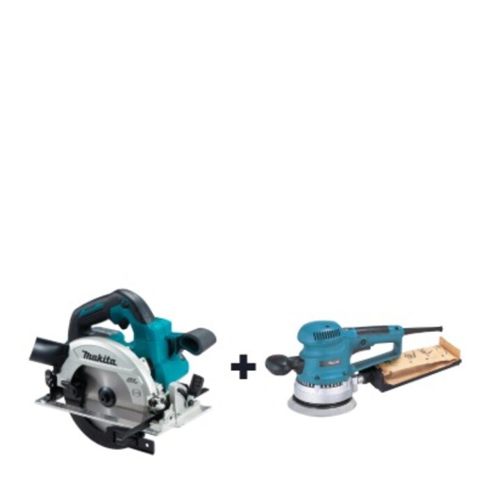 Lot scie circulaire sans fil Ø165 mm et ponceuse excentrique Ø150 mm – MAKITA – LXT 18 V et 310 W, sans batterie-1