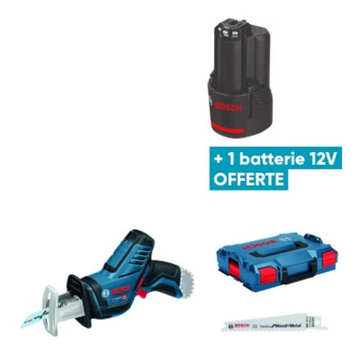 Lot scie sabre sans fil – BOSCH – GSA 12V-14 en L-BOXX, batterie 12 V 2 Ah OFFERTE-1
