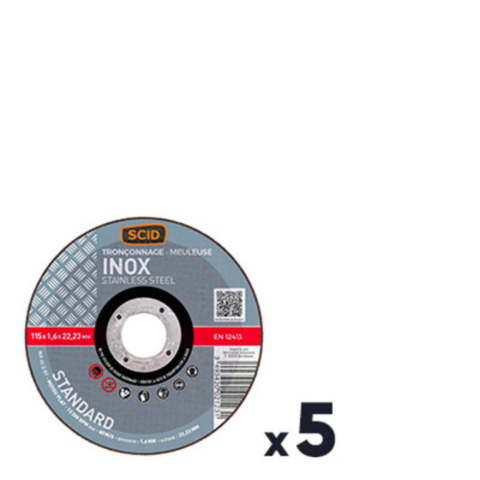 Lot de 5 disques à tronçonner - Inox - Standard - SCID-1