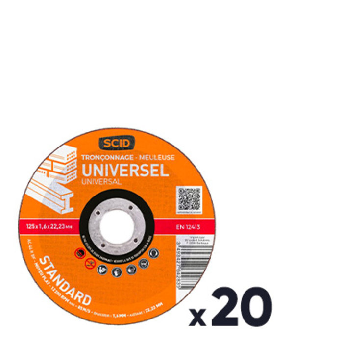 Lot de 20 disques à tronçonner - SCID - Diamètre 125 mm - Universel - Standard