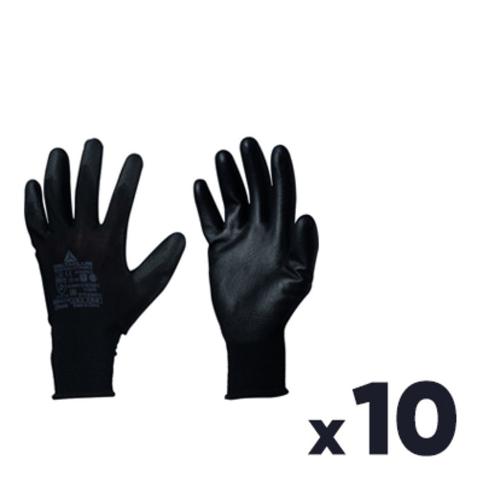 Lot de 10 gants tricot polyester / paume pu noir - Deltaplus - Taille 8-1
