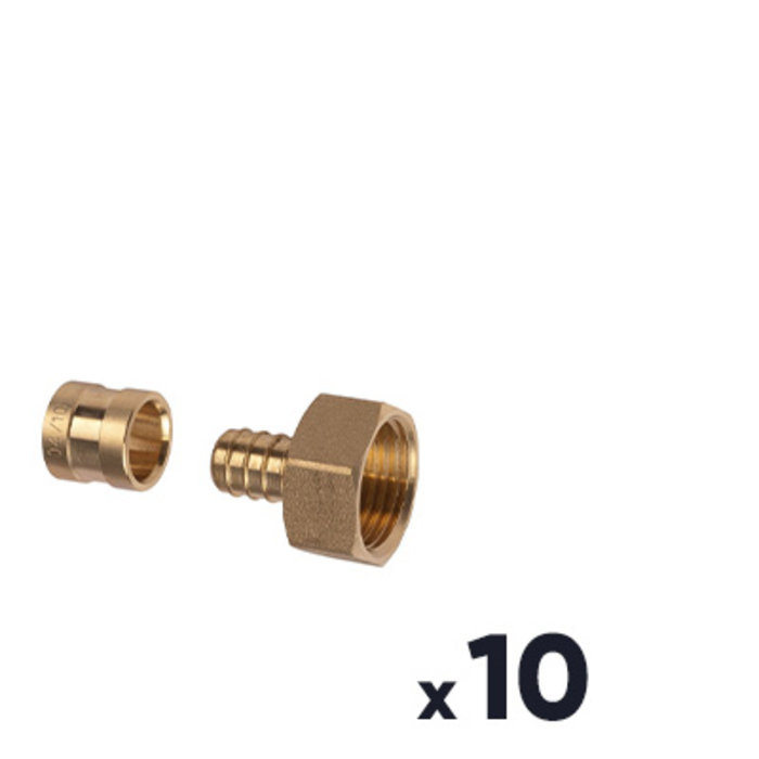 Raccord PER droit à glissement avec écrou libre à portée plate - F 1/2" - Ø 16 mm - PB tub - Lot de 10-1