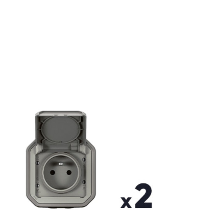 Prise de courant étanche - Plexo - Complet - Legrand - 2P+T - 16 A - Gris - IP55 - En saillie - Lot de 2-1