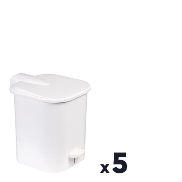 Lot de 5 poubelles carrées à pédale - 4 Litres