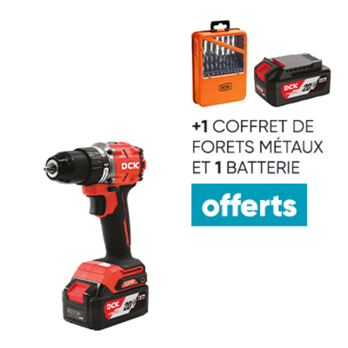 Perceuse visseuse à percussion sans fil - DCK + 1 batterie et 1 coffret de forêts OFFERTS