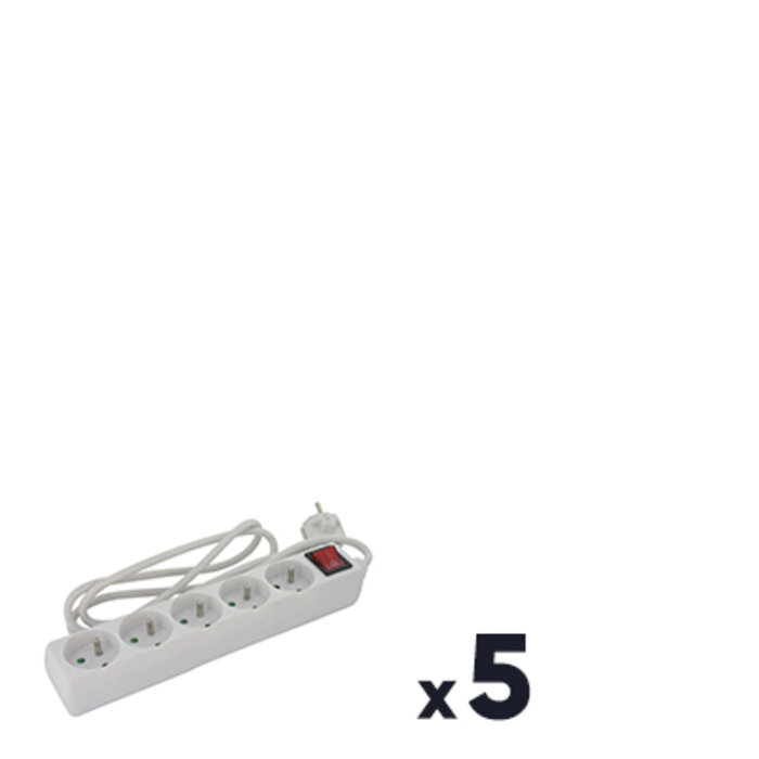 Lot de 5 blocs multiprise - Standard - 5 x 2P+ T -  Avec interrupteur - DHOME