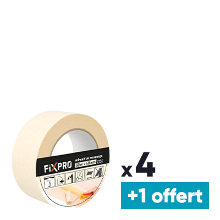 Lot de 4 rubans de masquage + 1 OFFERT - Fixpro - Longueur 50 m x 50 mm