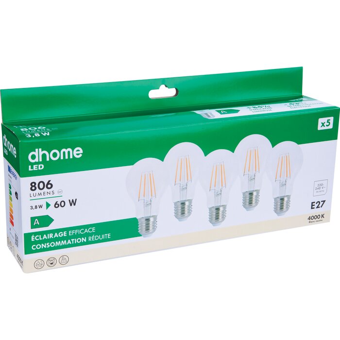 Ampoule LED à filament – DHOME – E27 – 806 lm – 4000 K – Claire – Vendu par 5-2