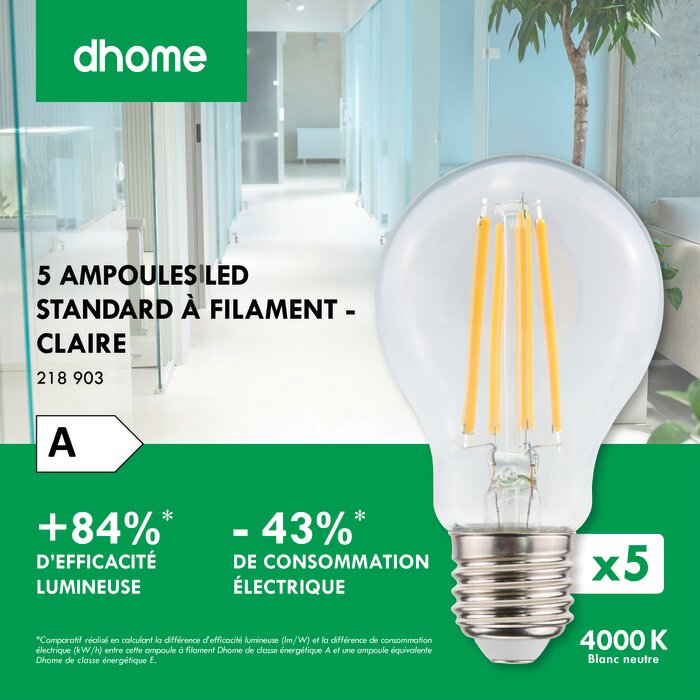 Ampoule LED à filament – DHOME – E27 – 806 lm – 4000 K – Claire – Vendu par 5-2