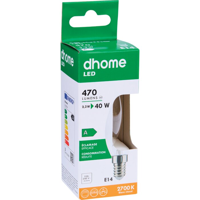 Ampoule LED flamme à filament - DHOME - E14 - 2,2 W - 470 lm - 2700 K - Claire - Classe A-2