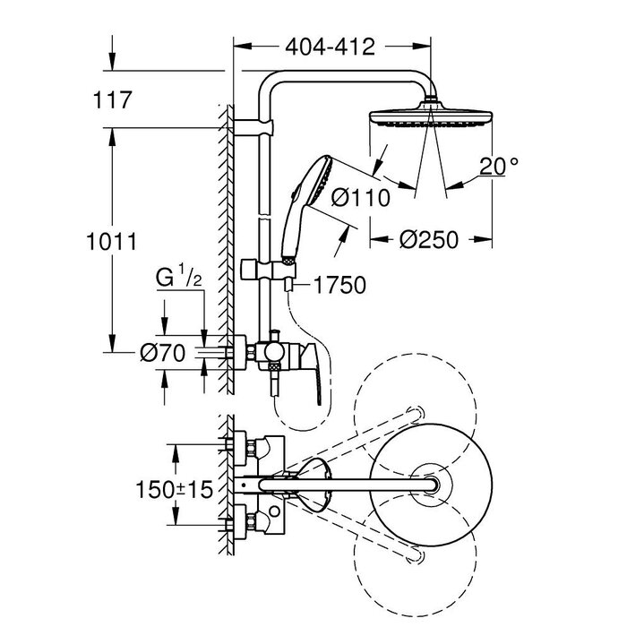 Colonne de douche – GROHE – Tempesta System 250 – mitigeur économie d'eau-1