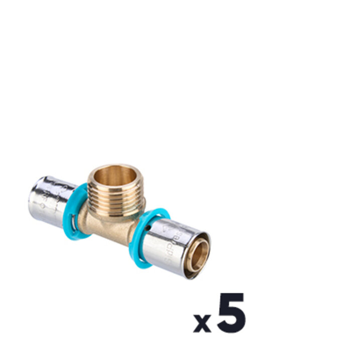 Lot de 5 raccords PER dérivation en T - SIDER - SidPress - A sertir - Ø16mm - F1/2"-1