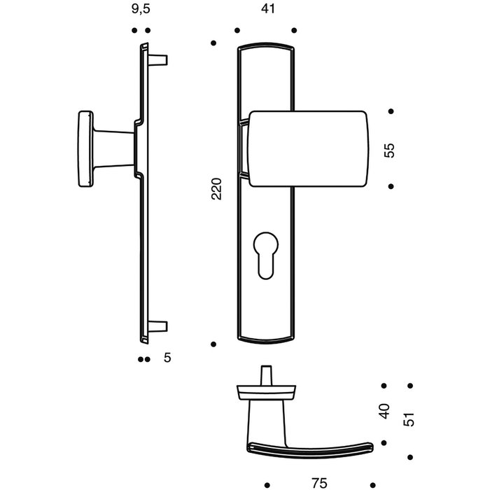 Poignée de porte palière - Muze - Vachette - Gris - Clé I - 195 mm-1